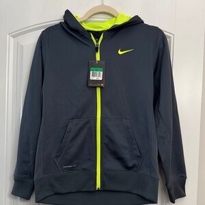 Nike Boys grey Hoodie with Neon Yellow Trim NWT